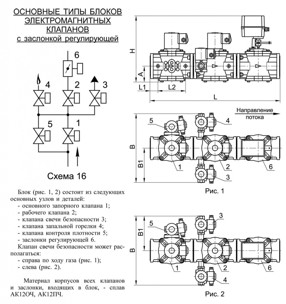 Блоки клапанов DN 65-100 с заслонкой, с16, схема